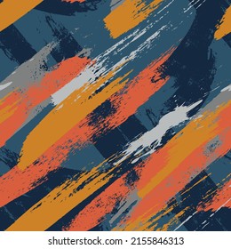 Resumen del patrón Grunge sin fisuras. Recorte de pincel ondulado de impresión repetida. El interminable estilo de arte callejero repite el ornamento para el deporte textil, la ropa de moda, el papel envolvente. Fondo de pintura interminable y colorido