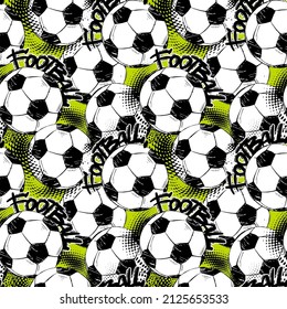 Resumen de patrón de grunge sin fisuras para los hombres. Marco urbano moderno con fútbol y fútbol. Papel de pared creativo de estilo extremo deportivo