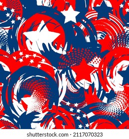 Abstract seamless grunge pattern  for Independence Day USA. Background elements for July 4th in the national colours of the United States of America. Urban style modern background