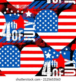 Abstract seamless grunge pattern  for Independence Day USA. Background elements for July 4th in the national colors of the United States of America. Urban style modern background