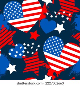 Abstract seamless grunge pattern  for Independence Day USA. Background elements for July 4th in the national colours of the United States of America. Urban style modern background