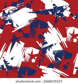 Abstract seamless grunge pattern for Independence Day USA print, wrapping paper. Grunge stars background for July 4th in the national colors of the United States of America. 