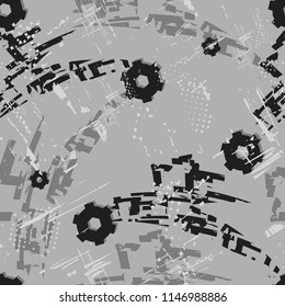 Abstract seamless grunge pattern. monochrome grey background. geometric repeated backdrop for textile, clothes, wrapping paper. Geometrical ornament. shabby cracked textured wallpaper.