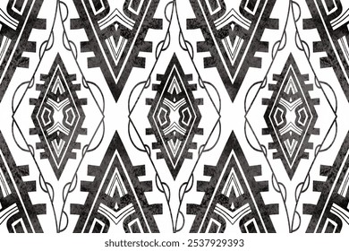 Abstractas patrón grunge sin fisuras, Motivos boho africano paisley Floral Ikat bordado borde. Patrón étnico étnico indio floral ikat étnico.