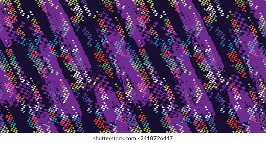 Abstract seamless grunge pattern in purple colors. Squares print for boy and girl sport textile, clothes, wrapping paper. Urban style background with textured geometric elements. Grunge wallpaper