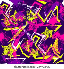 Abstract seamless grunge pattern with shabby textured stars. Scraper silhouette elements. Childish wallpaper. Chaotic repeated backdrop for girls, textile, clothes, wrapping paper.