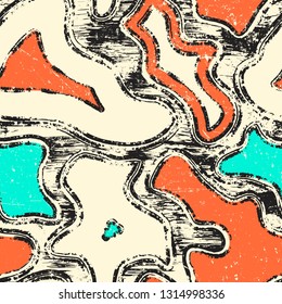 Abstract seamless grunge pattern. Urban style modern background with wavy chaotic elements. Drive modern creative wallpaper