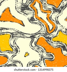 Abstract seamless grunge pattern. Urban style modern background with wavy chaotic elements. Drive modern creative wallpaper