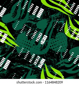 Abstract seamless grunge sport pattern for girl and boy. Creative colorful wallpaper with stripes, heart, dots. Grunge sport urban background for textile, sport clothes. Fashion sport pattern style.