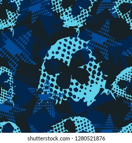 Abstract seamless grunge sport pattern for girls,boys.Creative vector background with butterfly, stars, geometric figures. Funny butterfly wallpaper for textile and fabric. Fashion grunge sport style.