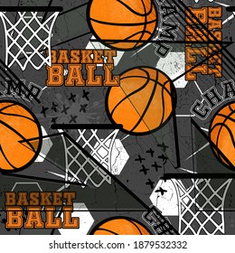 Abstract seamless grunge sport pattern pattern for textile. basketball  modern background .  Extreme boys wallpaper