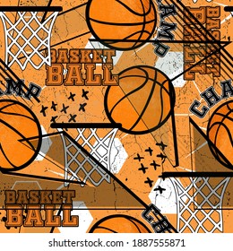 Abstract seamless grunge sport pattern pattern for textile. basketball  modern background .  Extreme boys wallpaper