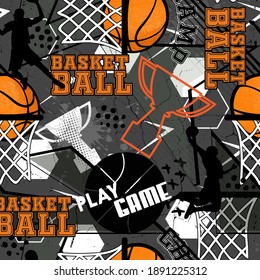 Abstract seamless grunge sport pattern pattern for textile. basketball  modern background .  Extreme boys wallpaper