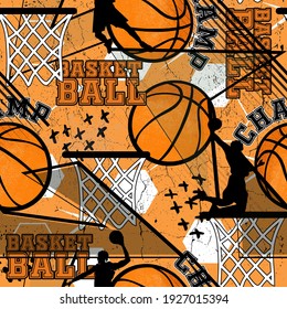 Abstract seamless grunge sport pattern pattern for textile. basketball  modern background .  Extreme boys wallpaper