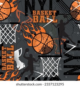 Abstract seamless grunge sport pattern pattern for textile. basketball  modern background .  Extreme boys wallpaper