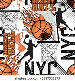 Abstract seamless grunge sport pattern pattern for textile. basketball  modern background .  Extreme boys wallpaper