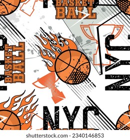 Abstract seamless grunge sport pattern pattern for textile. basketball  modern background .  Extreme boys wallpaper