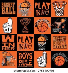 Abstract seamless grunge sport pattern pattern for textile. basketball  modern background .  Extreme boys wallpaper