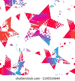 Abstract seamless Grunge stars pattern. funny colorful textured repeated backdrop for textile, clothes, wrapping paper