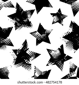 abstract seamless grunge stars pattern. Grunge urban background in black and white colors for girls, boys, childish, fashion and sport clothes. Silhouette textured star repeated backdrop. 