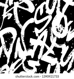 Abstract seamless grunge text print. Repeated lettering ornament. Grunge textured teenagers pattern. 