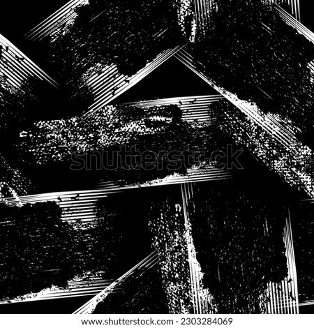Abstract seamless grunge textured pattern in monochrome colors. Black and white Repeat Grungy geometric print for sport textile, fashion clothes, wrapping paper. Cross sign, dot elements, brush trace.
