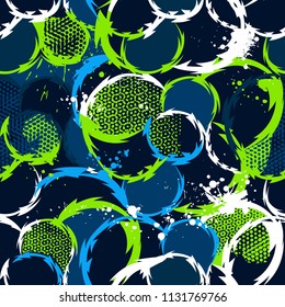 Abstract seamless grunge urban pattern. Bright colorful cracked textured wall. Grungy style wallpaper. Chaotic repeated backdrop for boy, sport textile, clothes. 