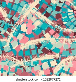 Abstract seamless grunge urban pattern for sport clothes, textile, wrapping paper. Chaotic design with square elements.