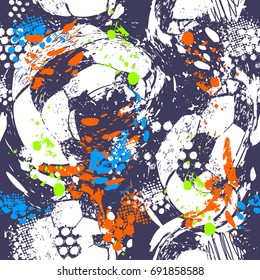 Abstract seamless grunge urban pattern. Creative original design with shabby elements, dirty spray paint ink, brush silhouette track. chaotic repeated backdrop for boys,sport textile clothes