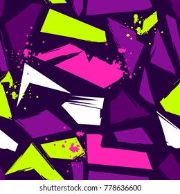Abstract seamless grunge urban pattern with big uneven curves Geometric shapes, arrow, lines, spray paint ink. Repeated backdrop for boy, sport clothes, textile .net wrapping paper. Chaotic background