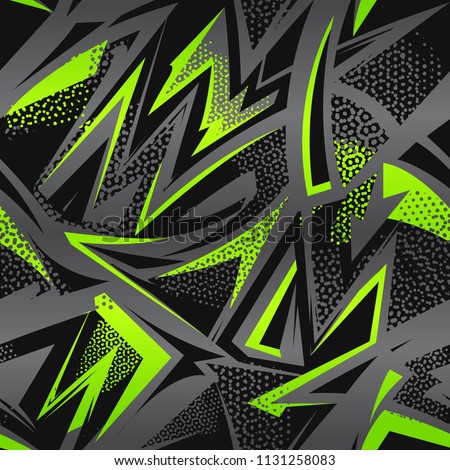 Abstract seamless grunge urban pattern. Monochrome cracker wall with across curved line, arrow, triangles. Grungy style wallpaper. Geometric repeated backdrop for boy, sport textile, clothes. 