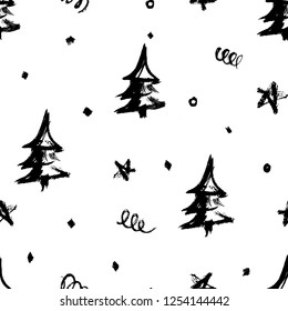 Abstract seamless grunge winter Christmas tree pattern for fashion textile, sport clothes, wrapping paper. 