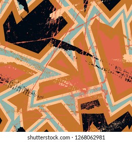 Abstract seamless grungy pattern with dots, curved lines, backdrop for textile, clothes, wrapping paper. Grunge urban iterative wallpaper