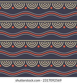 Abstract seamless half circles, dots, lines vector pattern. Tribal seamless ornament. Minimalistic seamless pattern. Vector color background.