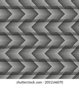 Abstraktes, nahtloses Halbtonmuster aus Linien. Vektorschwarz-weißer, gestreifter Hintergrund mit visueller Wirkung für Design-Banner, Poster, Geschäftsprojekte, Web.