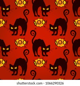 Abstract seamless halloween cat pattern for girls or boys. Creative vector pattern with cat, cloud boo, halloween. Funny halloween cat pattern for textile and fabric. Fashion style. Colorful picture.