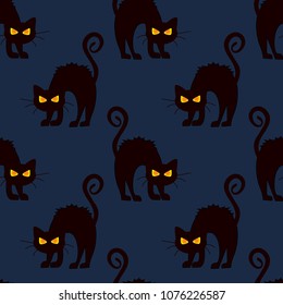 Abstract seamless halloween cat pattern for girls or boys. Creative vector background with cat, cloud boo, monster. Funny, scary pattern for textile and fabric. Fashion style. Colorful picture.