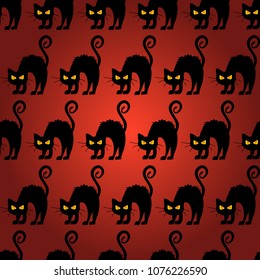 Abstract seamless halloween cat pattern for girls or boys. Creative vector background with cat, cloud boo, monster. Funny, scary pattern for textile and fabric. Fashion style. Colorful picture.
