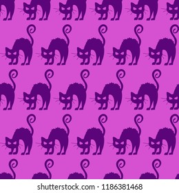 Abstract seamless halloween cat pattern for girls or boys. Creative vector pattern with cat, cloud boo, halloween. Funny halloween cat pattern for textile and fabric. Fashion style. Colorful picture.