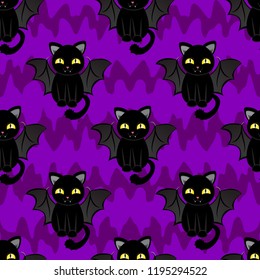 Abstract seamless halloween cat pattern for girls or boys. Creative vector pattern with cat, cloud boo, halloween. Funny halloween cat pattern for textile and fabric. Fashion style. Colorful picture.