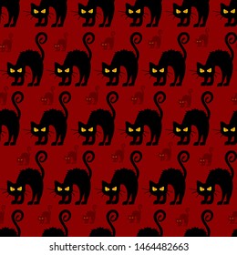 Abstract seamless halloween cat pattern for girls or boys. Creative vector pattern with cat, cloud boo, halloween. Funny halloween cat pattern for textile and fabric. Fashion style. Colorful picture.