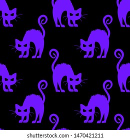 Abstract seamless halloween cat pattern for girls or boys. Creative vector pattern with cat, cloud boo, halloween. Funny halloween cat pattern for textile and fabric. Fashion style. Colorful picture.