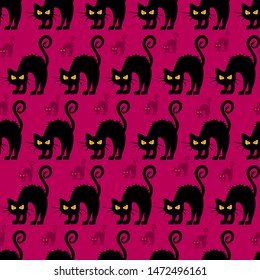 Abstract seamless halloween cat pattern for girls or boys. Creative vector pattern with cat for halloween. Funny halloween cat pattern for textile and fabric. Fashion style. Colorful picture.