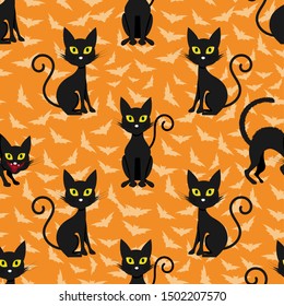 Abstract seamless halloween cat pattern  Creative vector pattern and cat  bats  halloween  Funny halloween cat pattern for textile   fabric  Fashion style 