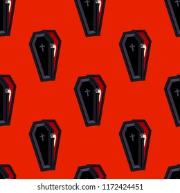 Abstract seamless halloween coffin pattern for girls or boys. Creative vector pattern with coffin, halloween. Funny halloween coffin pattern for textile and fabric. Fashion style. Colorful picture.