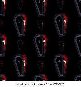 Abstract seamless halloween coffin pattern for girls or boys. Creative vector pattern with coffin, halloween. Funny halloween coffin pattern for textile and fabric. Fashion style. Colorful picture.