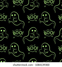 Abstract seamless halloween pattern for girls or boys. Creative vector pattern with ghost, cloud boo. Funny ghost wallpaper for textile and fabric. Fashion halloween style. Colorful bright picture