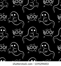 Abstract seamless halloween pattern for girls or boys. Creative vector pattern with ghost, cloud boo. Funny ghost wallpaper for textile and fabric. Fashion halloween style. Colorful ghost picture