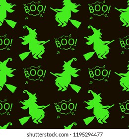 Abstract seamless halloween pattern for girls or boys. Creative vector background with cat, whitch, halloween. Funny pattern for textile and fabric. Fashion halloween style. Colorful bright picture