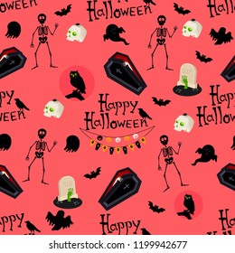 Abstract seamless halloween pattern for girls or boys. Creative vector background with witch, bat, ghost. Funny pattern for textile and fabric. Fashion halloween witch style. Colorful bright picture